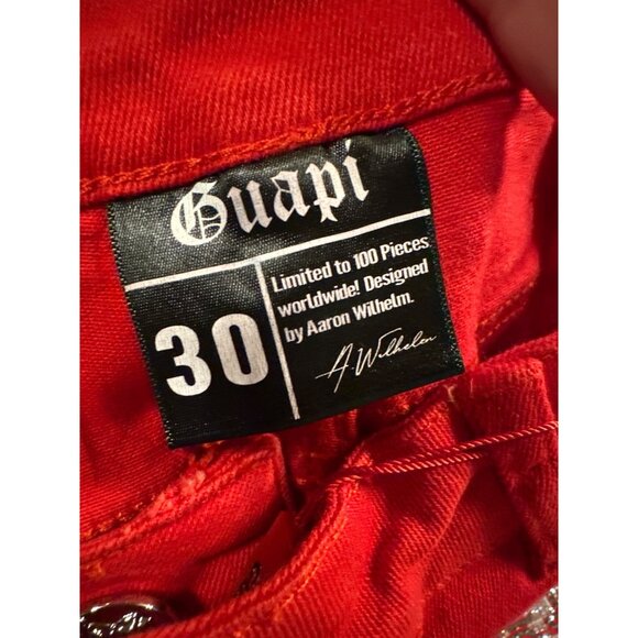 Guapi Skeleton Pants Mens 30 Red Crystal Rhinestone Limited Edition Buckle Zip - Picture 4 of 12